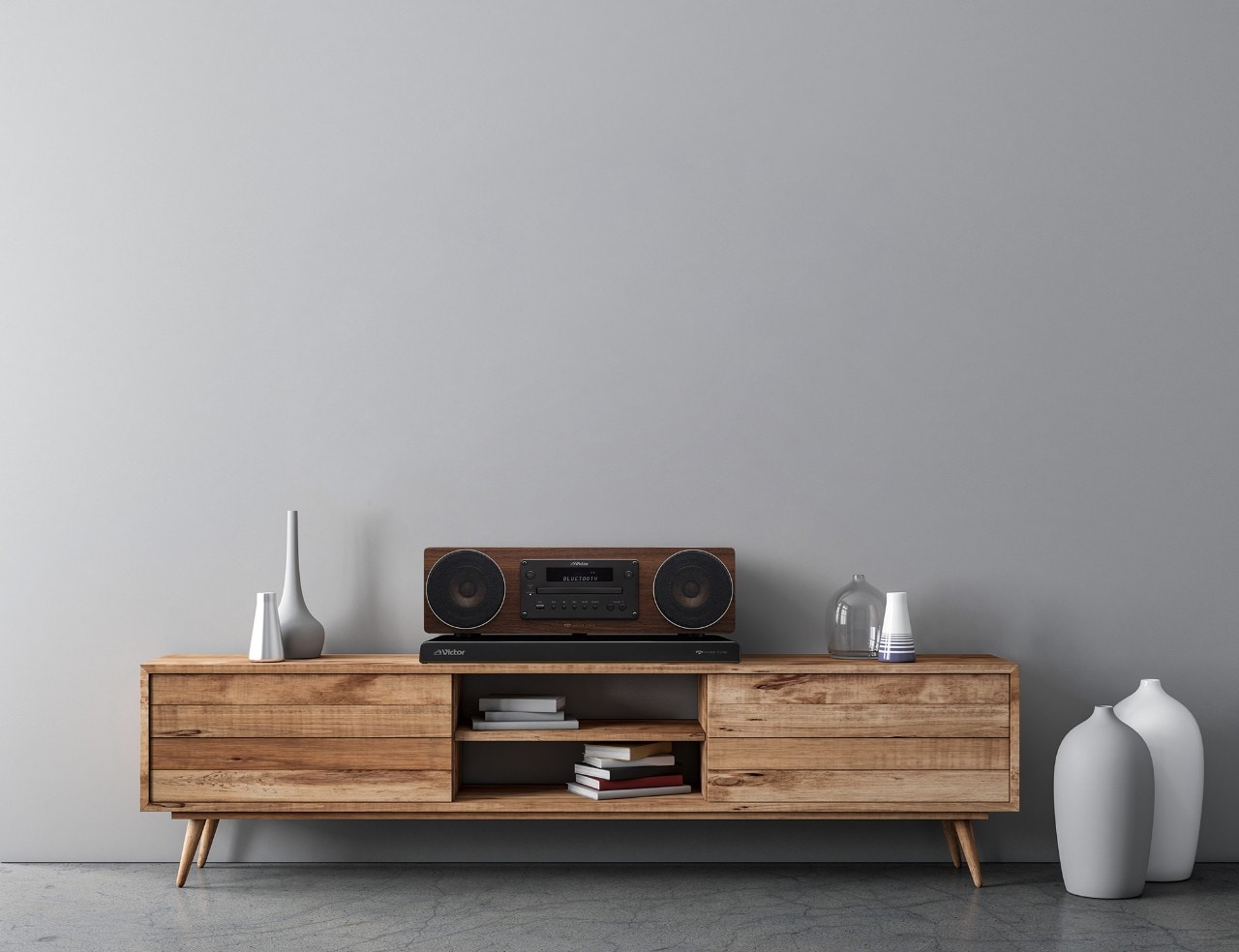 Wooden horizontal Frame Mockup hanging on gray wall, paste your poster or art work, 3d rendering