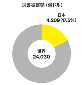 災害被害額（億ドル）　世界 24,030　日本4,209（17.5%）