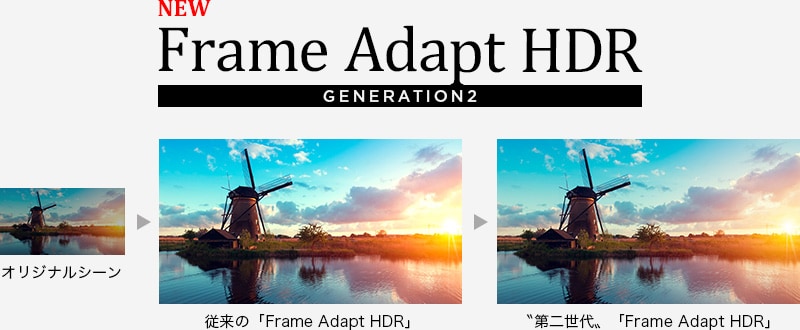 NEW Frame Adapt HDR GENERATION2 オリジナルシーン→従来の「Frame Adapt HDR」→”第二世代”「Frame Adapt HDR」