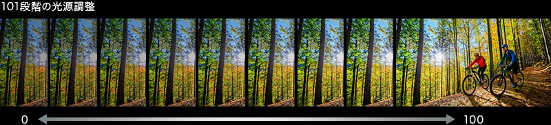 101段階の光源調整 0⇔100